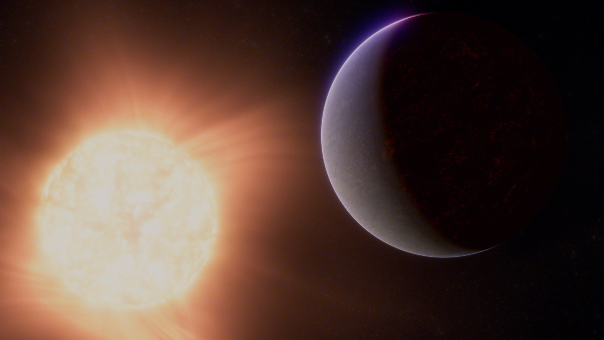 Artist concept of Janssen (55 Cnc e), a lava super-Earth orbiting 55 Cancri A