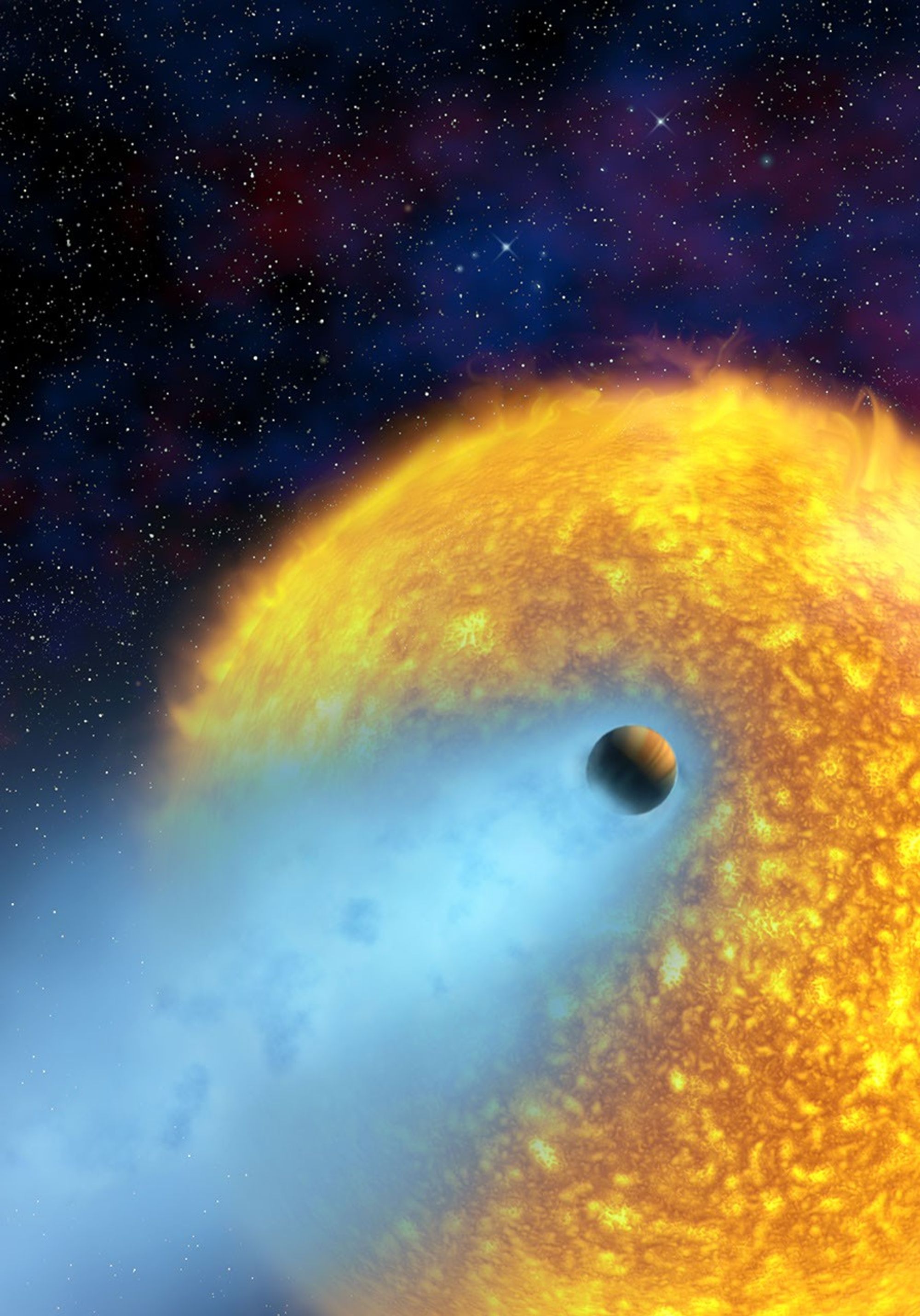 Artist concept of HD 209458 b (Osiris), a hot Jupiter transiting its host star